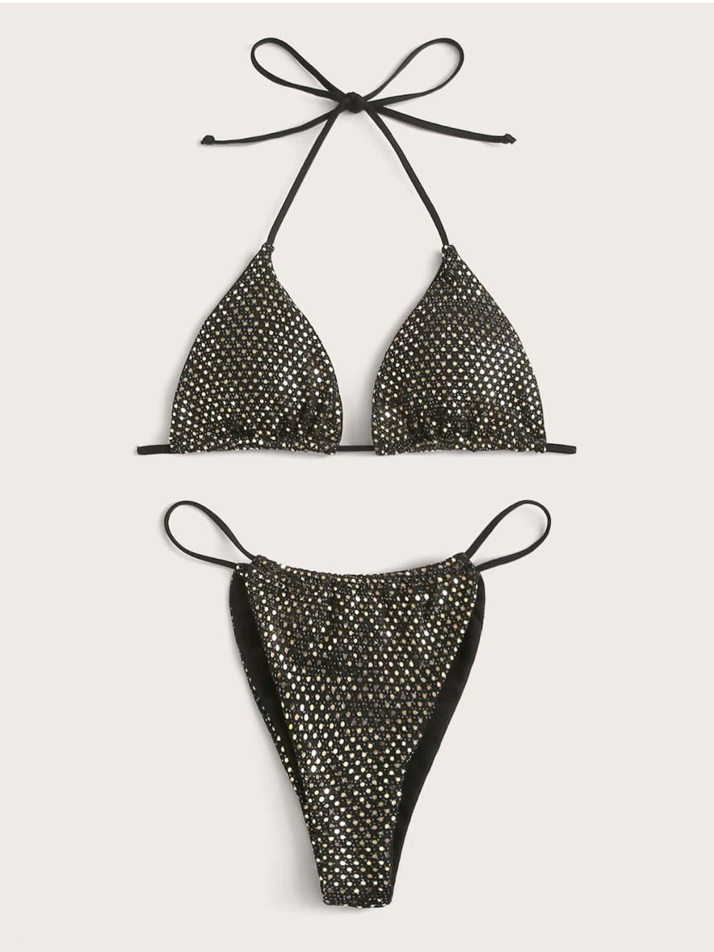 Women’s SHEIN Black and Gold Rhinestone Bikini. Size L but no tags. Only worn 1x